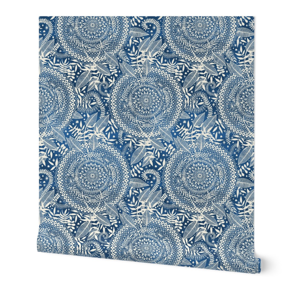 Diamond and Doodle Mandalas on Blue