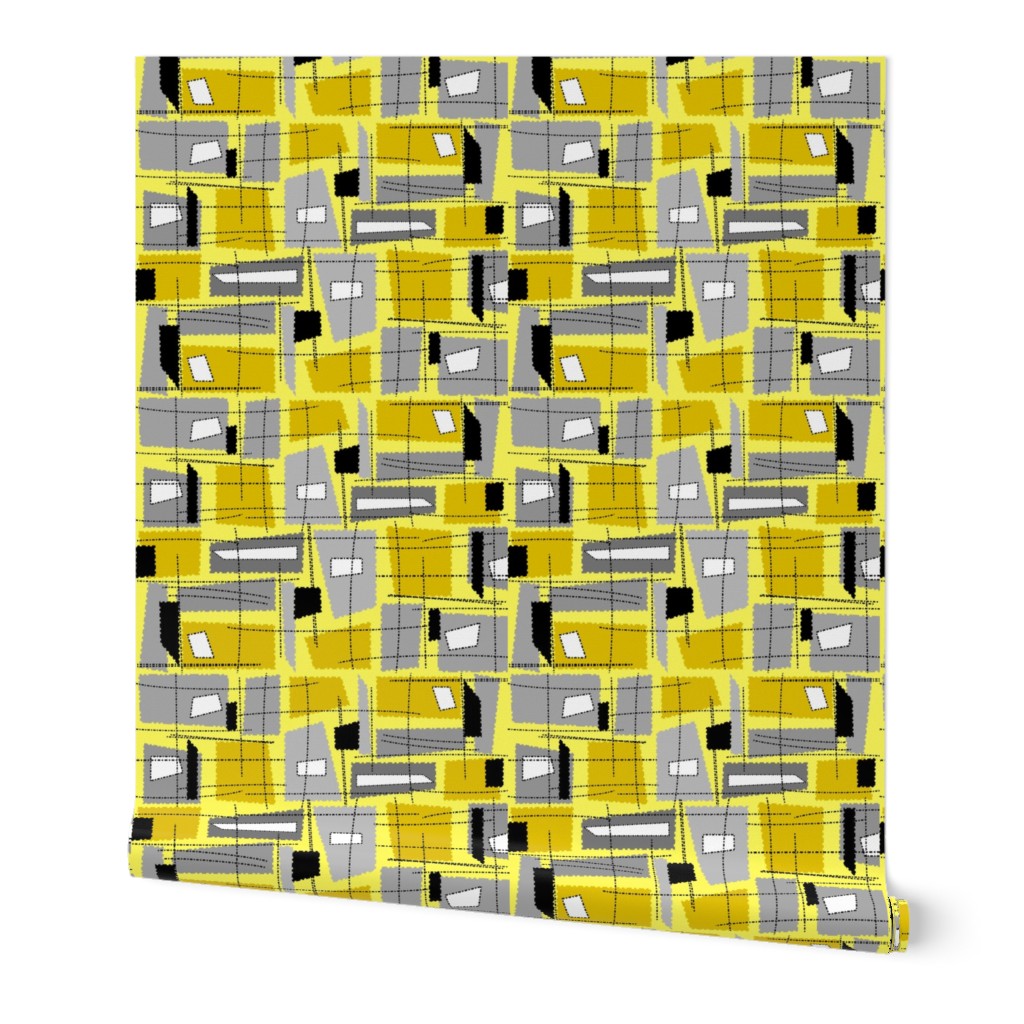 Mid-Century Modern Yellow Grey Rectangles