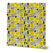 Mid-Century Modern Yellow Grey Rectangles