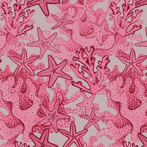 Watercolor pink Coral & Starfish // beach // ocean // Coastal Home // by Magenta Rose Designs 