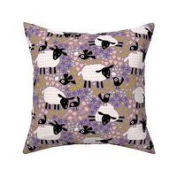 Birds and sheep in blossom plum