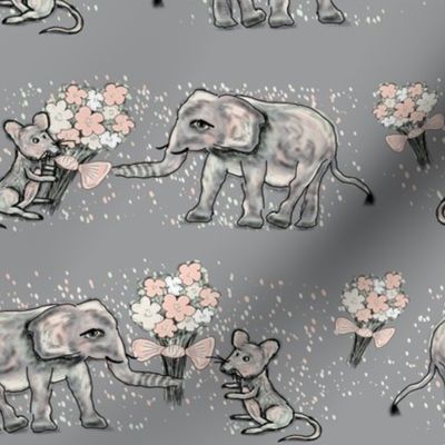 SIZE DOESN't MATTER ELEPHANT MICE FRIENDSHIP BOUQUET grey gray