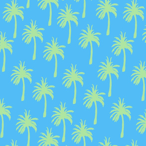 Green Palm Trees on Tropical Blue