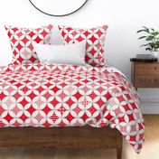 Cheater Quilt Cathedral Windows Lrg - White Red