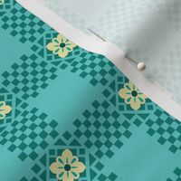 Checker Flowers Teal Yellow