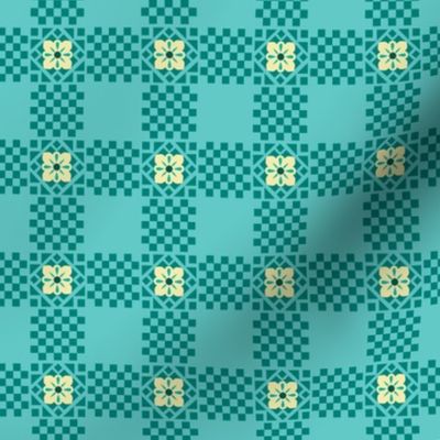 Checker Flowers Teal Yellow