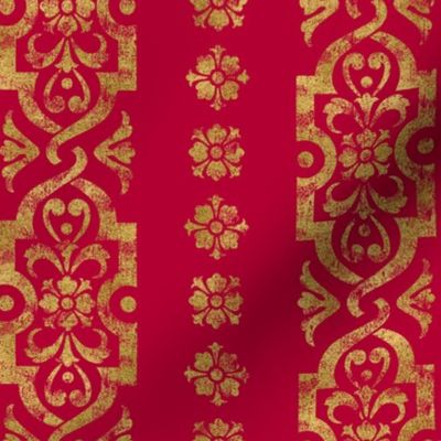 Victorian Flower Stencil Crimson Gold