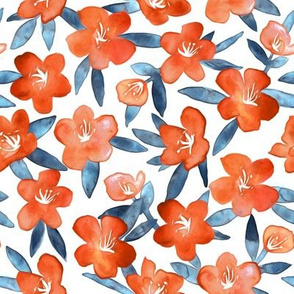 Bold Spring Flowers in Tangerine, Blue and White