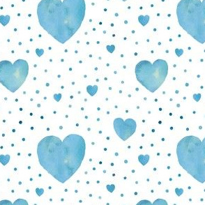 Blue aquarel dots and hearts