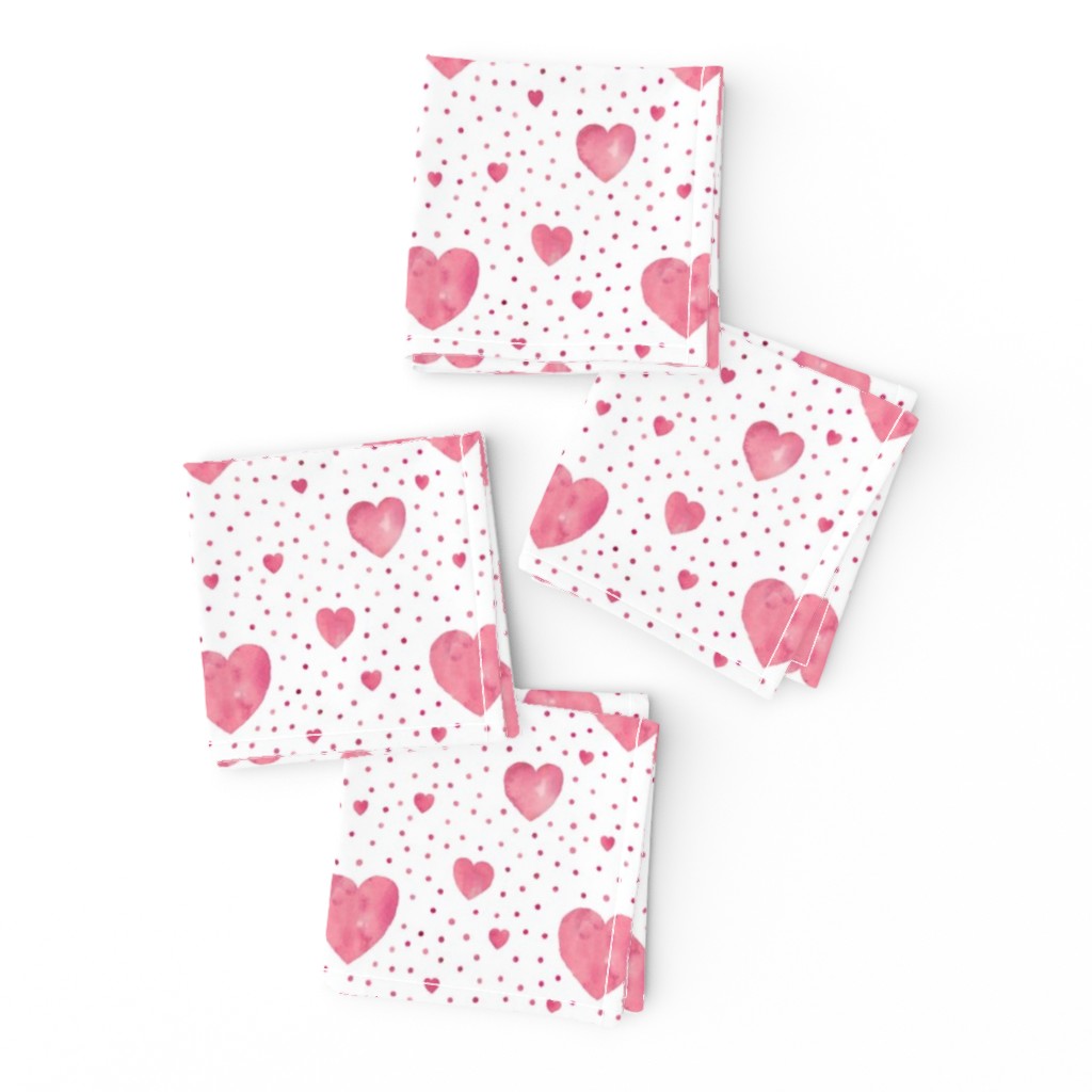 Pink aquarel dots and hearts