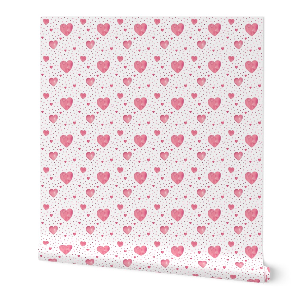 Pink aquarel dots and hearts