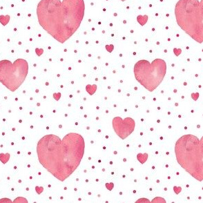 Pink aquarel dots and hearts