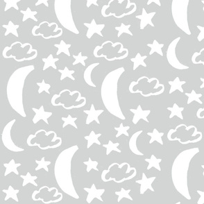 Gray Stars Moons and Clouds