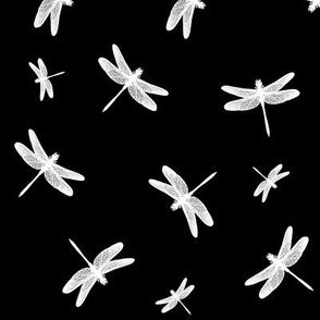 Dancing Dragonflies White On Black