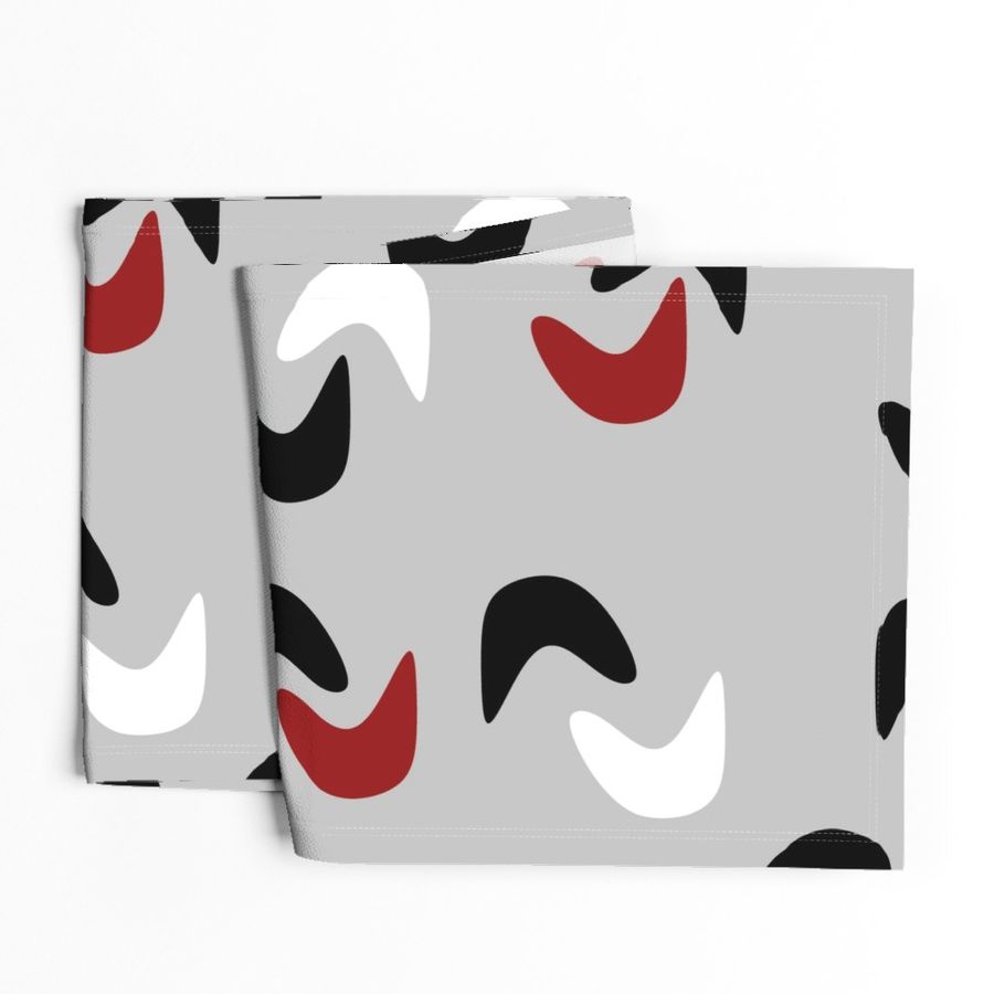 retro vintage style fifties red, black, white boomerangs on grey