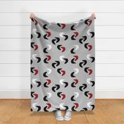 retro vintage style fifties red, black, white boomerangs on grey