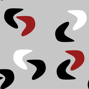 retro vintage style fifties red, black, white boomerangs on grey