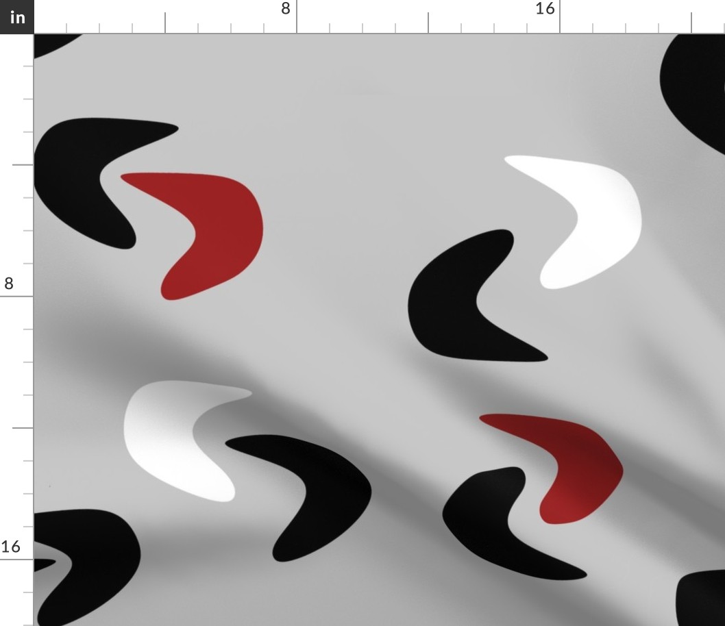 retro vintage style fifties red, black, white boomerangs on grey