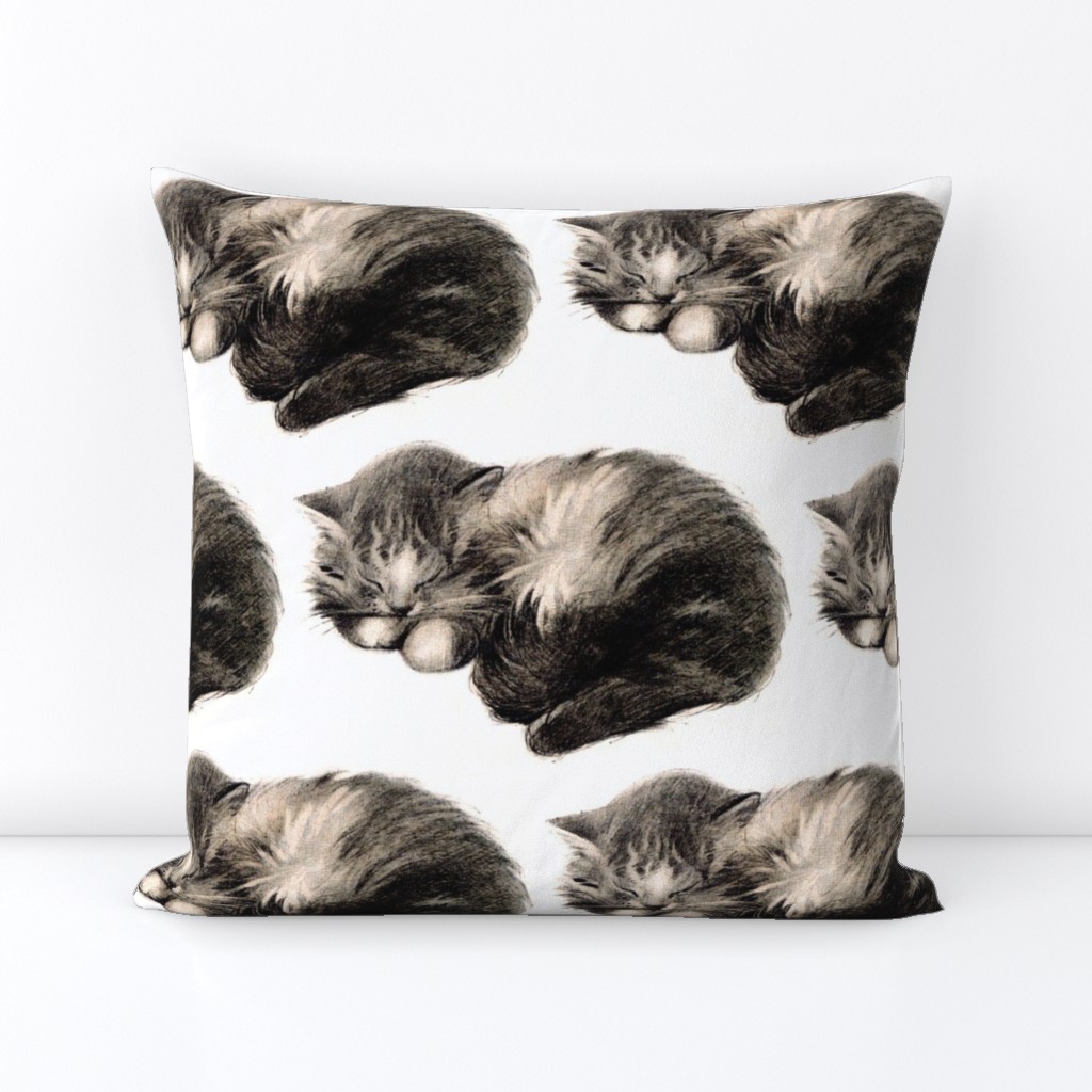 vintage retro kitsch whimsical black cats kittens monochrome black white sleeping napping