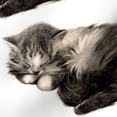 vintage retro kitsch whimsical black cats kittens monochrome black white sleeping napping