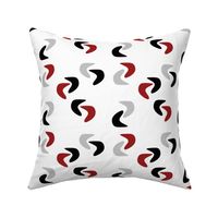 Retro, fifties ,boomerang, pattern in small scale, red, black, gray