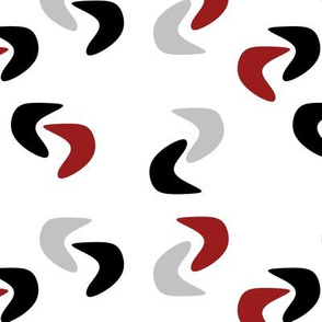 Retro, fifties ,boomerang, pattern in small scale, red, black, gray