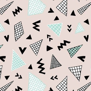Cool abstract memphis style geometric triangle and arrow shapes gender neutral beige mint