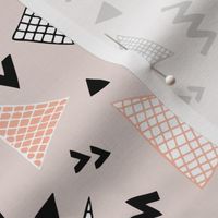 Cool abstract memphis style geometric triangle and arrow shapes gender neutral beige coral orange