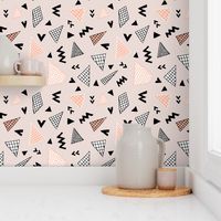 Cool abstract memphis style geometric triangle and arrow shapes gender neutral beige coral orange