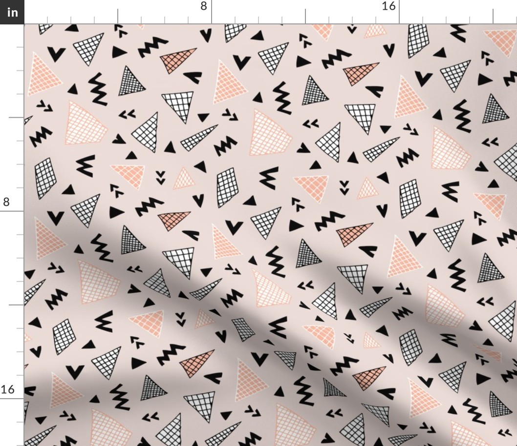 Cool abstract memphis style geometric triangle and arrow shapes gender neutral beige coral orange