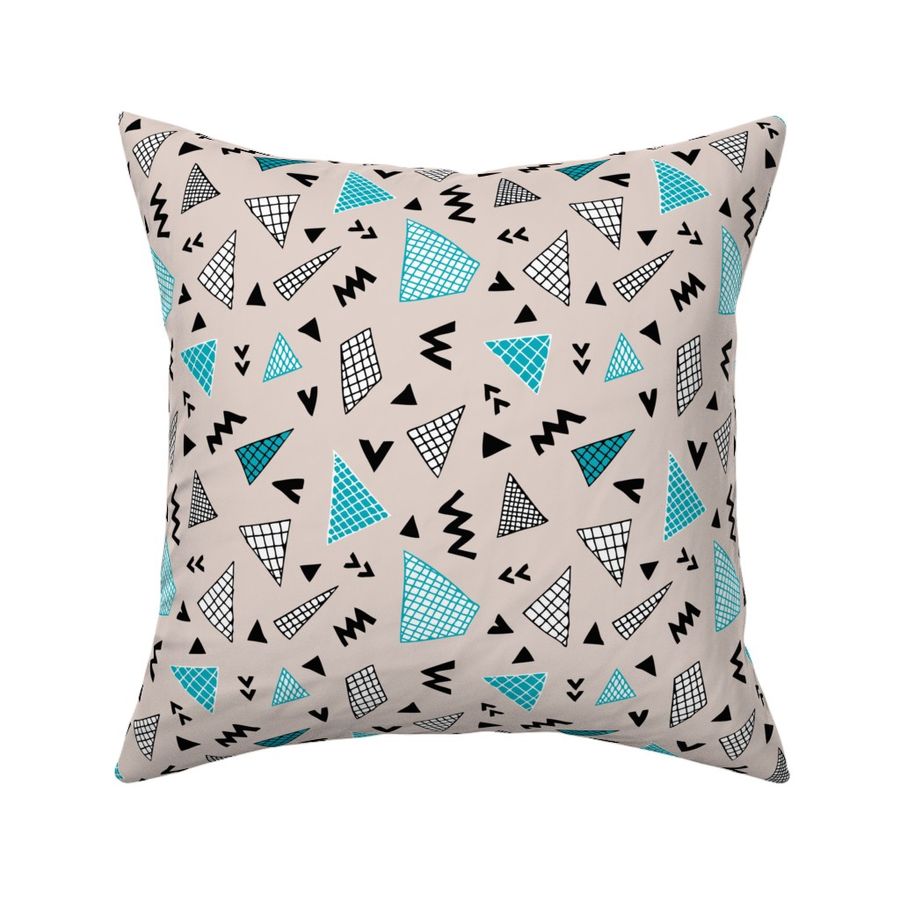 Cool abstract memphis style geometric triangle and arrow shapes gender neutral beige blue