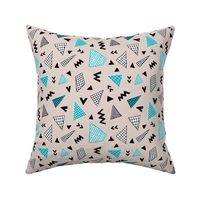 Cool abstract memphis style geometric triangle and arrow shapes gender neutral beige blue