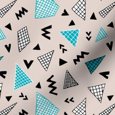 Cool abstract memphis style geometric triangle and arrow shapes gender neutral beige blue