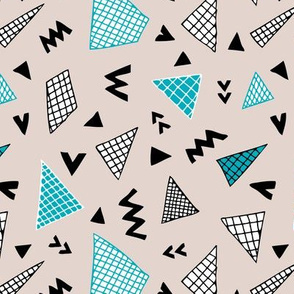 Cool abstract memphis style geometric triangle and arrow shapes gender neutral beige blue