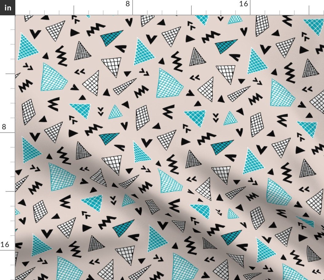 Cool abstract memphis style geometric triangle and arrow shapes gender neutral beige blue