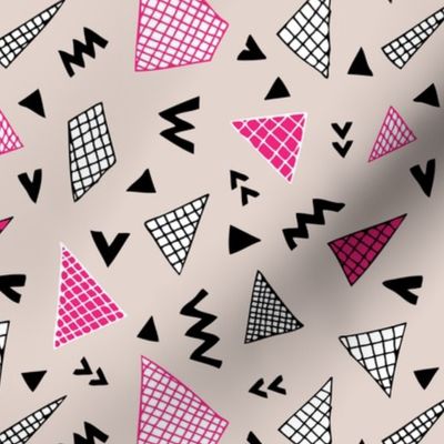 Cool abstract memphis style geometric triangle and arrow shapes gender pink for girls
