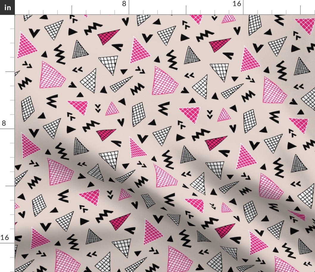 Cool abstract memphis style geometric triangle and arrow shapes gender pink for girls