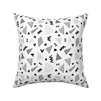 Cool abstract memphis style geometric triangle and arrow shapes gender neutral beige black and white