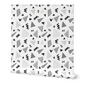 Cool abstract memphis style geometric triangle and arrow shapes gender neutral beige black and white