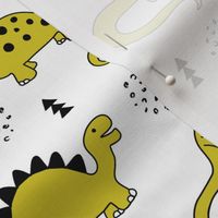 Adorable quirky dino illustration geometric dinosaur animals for kids black and white gender neutral mustard yellow