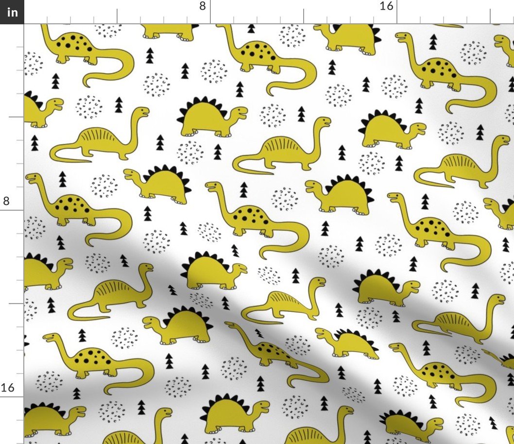 Adorable quirky dino illustration geometric dinosaur animals for kids black and white gender neutral mustard yellow