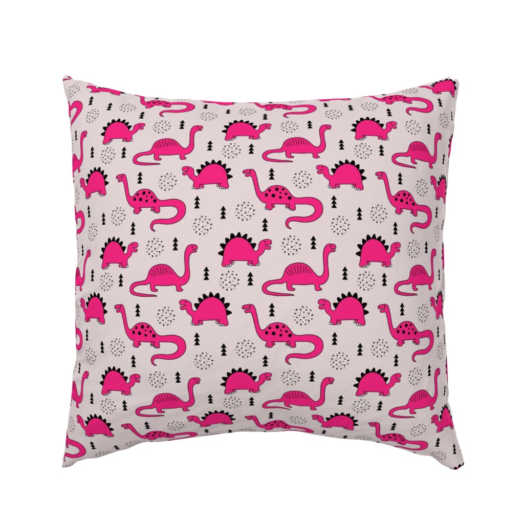 Adorable quirky dino illustration geometric dinosaur animals for kids black and white girls hot pink