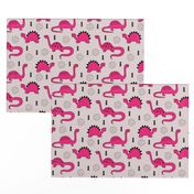 Adorable quirky dino illustration geometric dinosaur animals for kids black and white girls hot pink