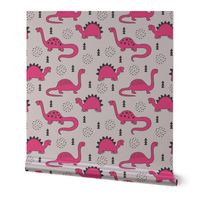 Adorable quirky dino illustration geometric dinosaur animals for kids black and white girls hot pink