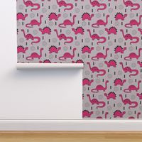 Adorable quirky dino illustration geometric dinosaur animals for kids black and white girls hot pink