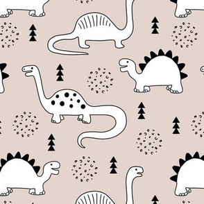 Adorable quirky dino illustration geometric dinosaur animals for kids black and white gender neutral beige sand