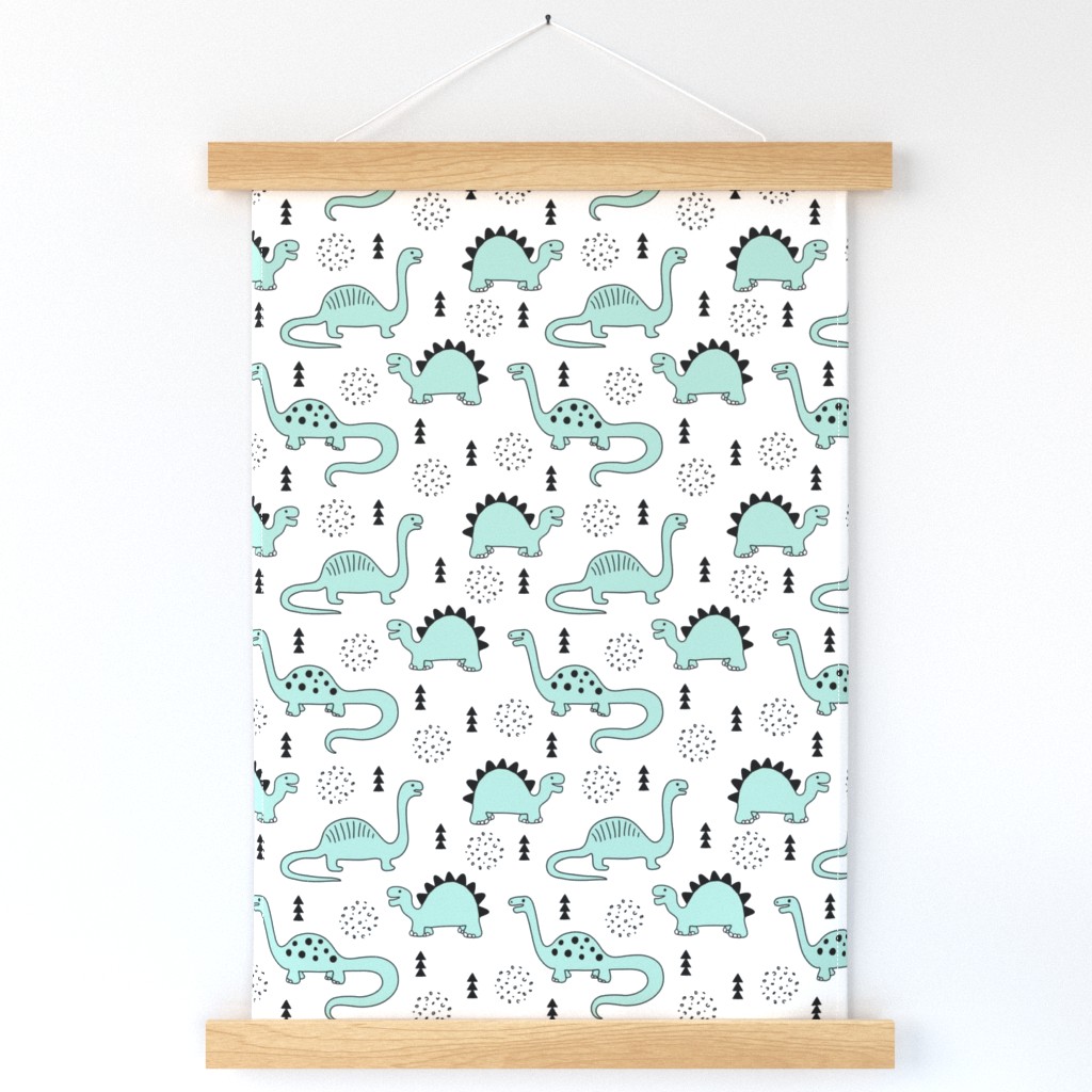 Adorable quirky dino illustration geometric dinosaur animals for kids black and white gender neutral mint