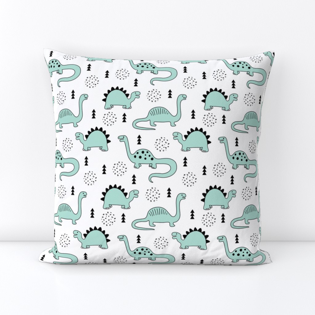 Adorable quirky dino illustration geometric dinosaur animals for kids black and white gender neutral mint