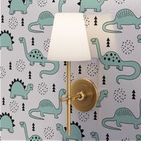 Adorable quirky dino illustration geometric dinosaur animals for kids black and white gender neutral mint