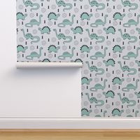 Adorable quirky dino illustration geometric dinosaur animals for kids black and white gender neutral mint